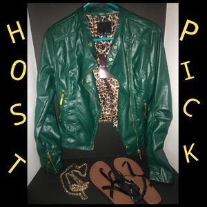 Green Faux leather jacket